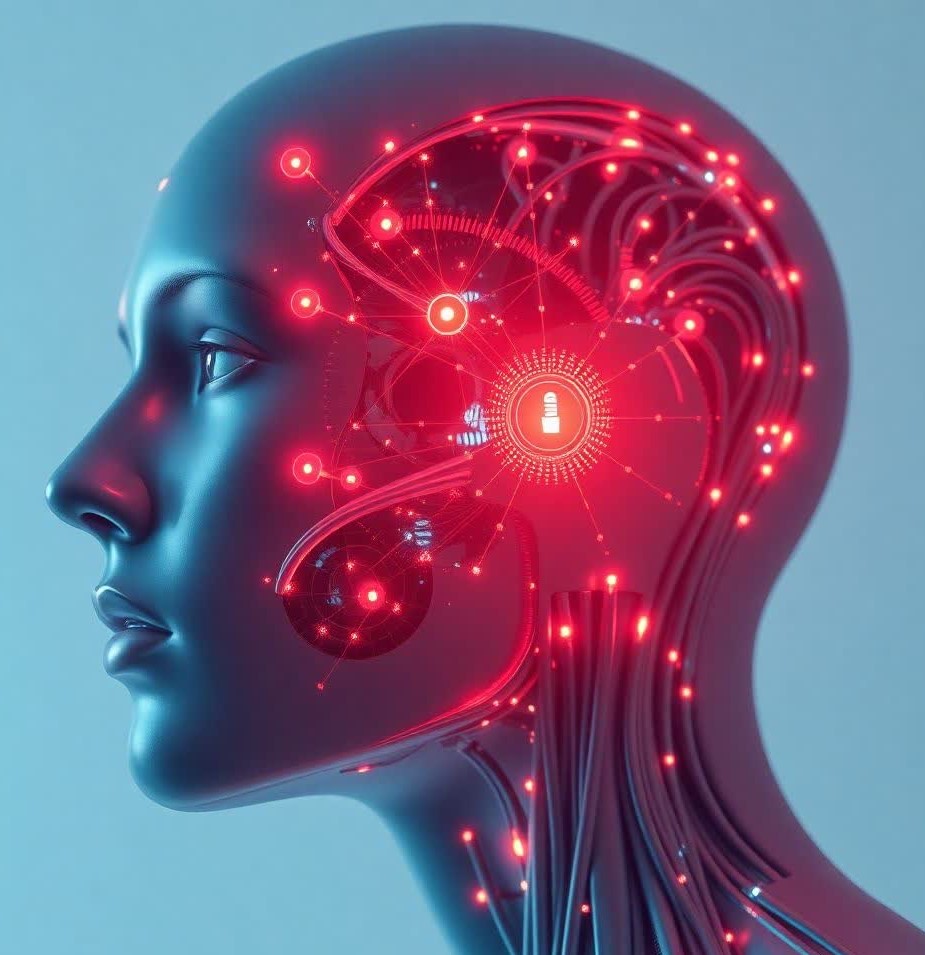sci fi cybernetics in a human head