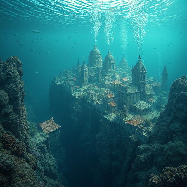 a depiction of an underwater city rendered by ai